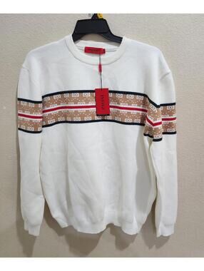 NWT Pavini Mens Wear Long Sleeve Mock Neck Ivory Shirt Geometric Pattern XXL 2XL